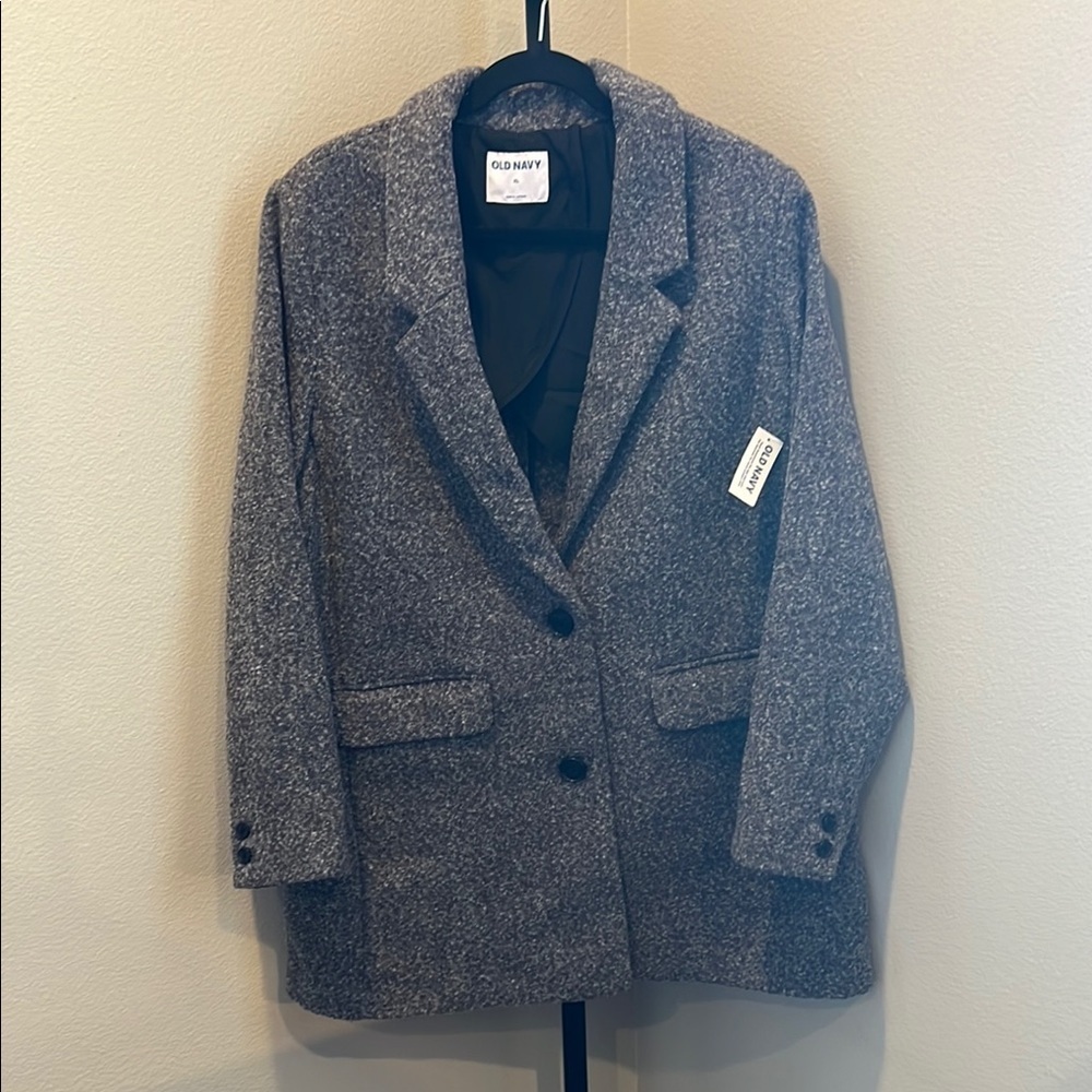 Old Navy Gray Blazer Oversized Wool-Blend